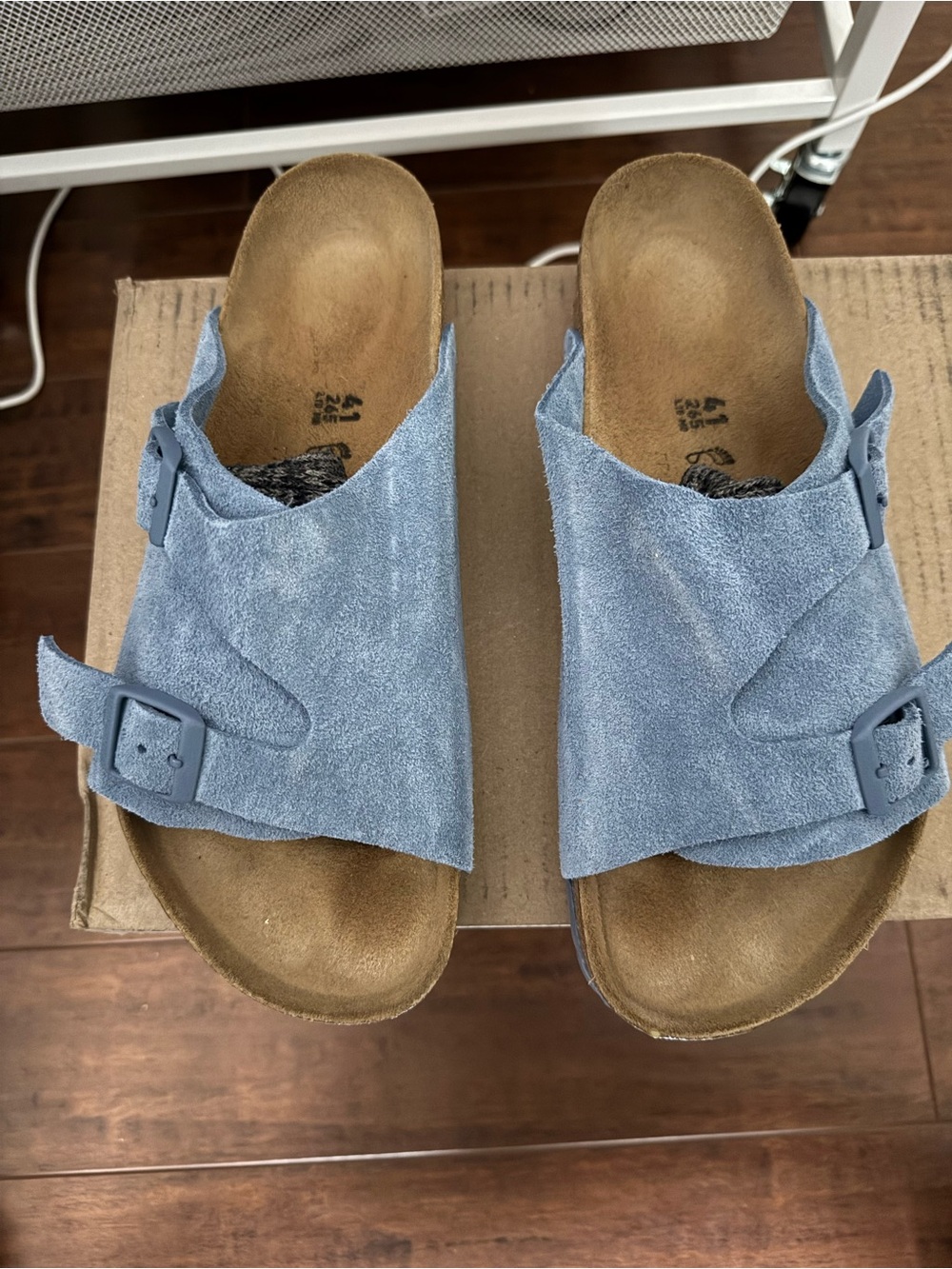 Birkenstock Blue Suede Slip-On Sandals with Adjustable Buckles